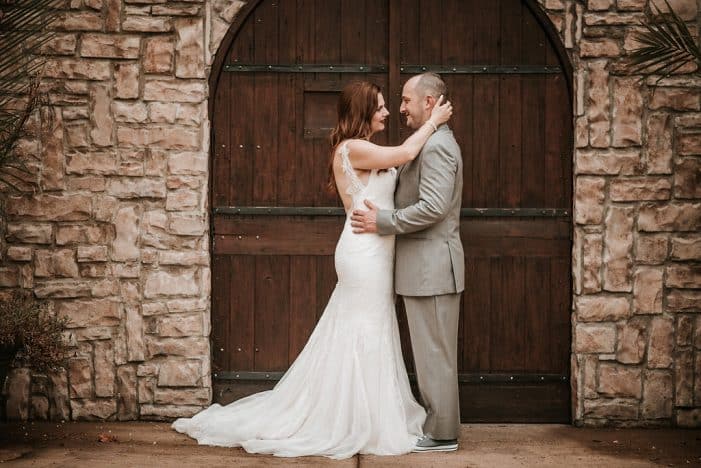 Fall Autumn Wedding Bride Groom Couple Winery Cave Doors Cellar