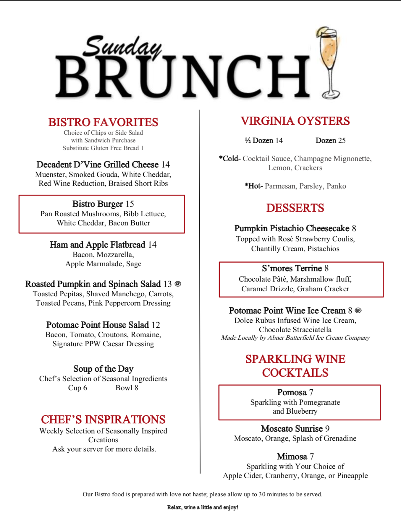 PPW Brunch Menu Autumn 2019 (2) Potomac Point Winery