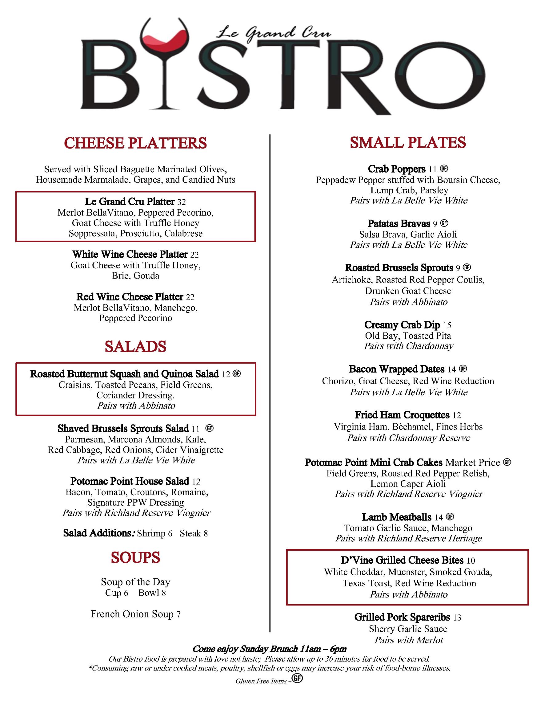 Fall Menu Bistro 2020 p.1 Potomac Point Winery