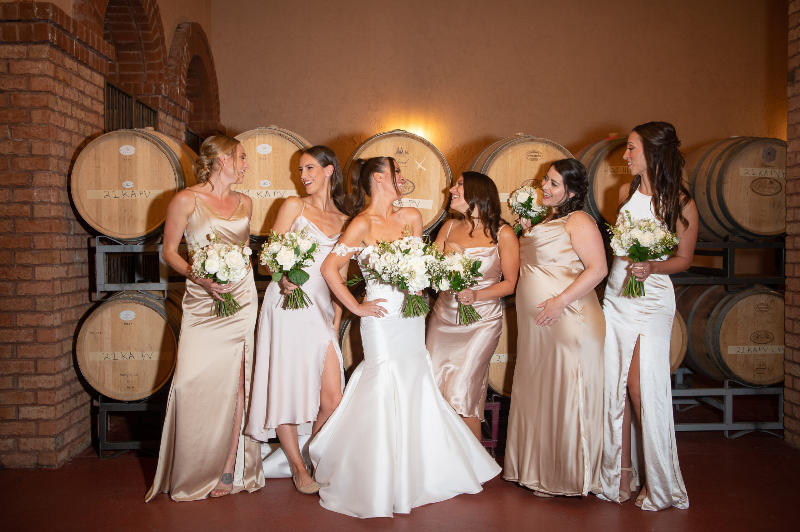 Bridesmaids in Barrel Room